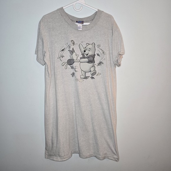 Vintage Winnie The Pooh & Piglet Sleep Shirt STAIN Womens One Size Grey Nighty - Picture 1 of 7